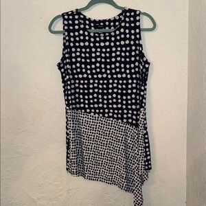 Sleeveless Polka Dot Asymmetric Tank Dress - Navy and White